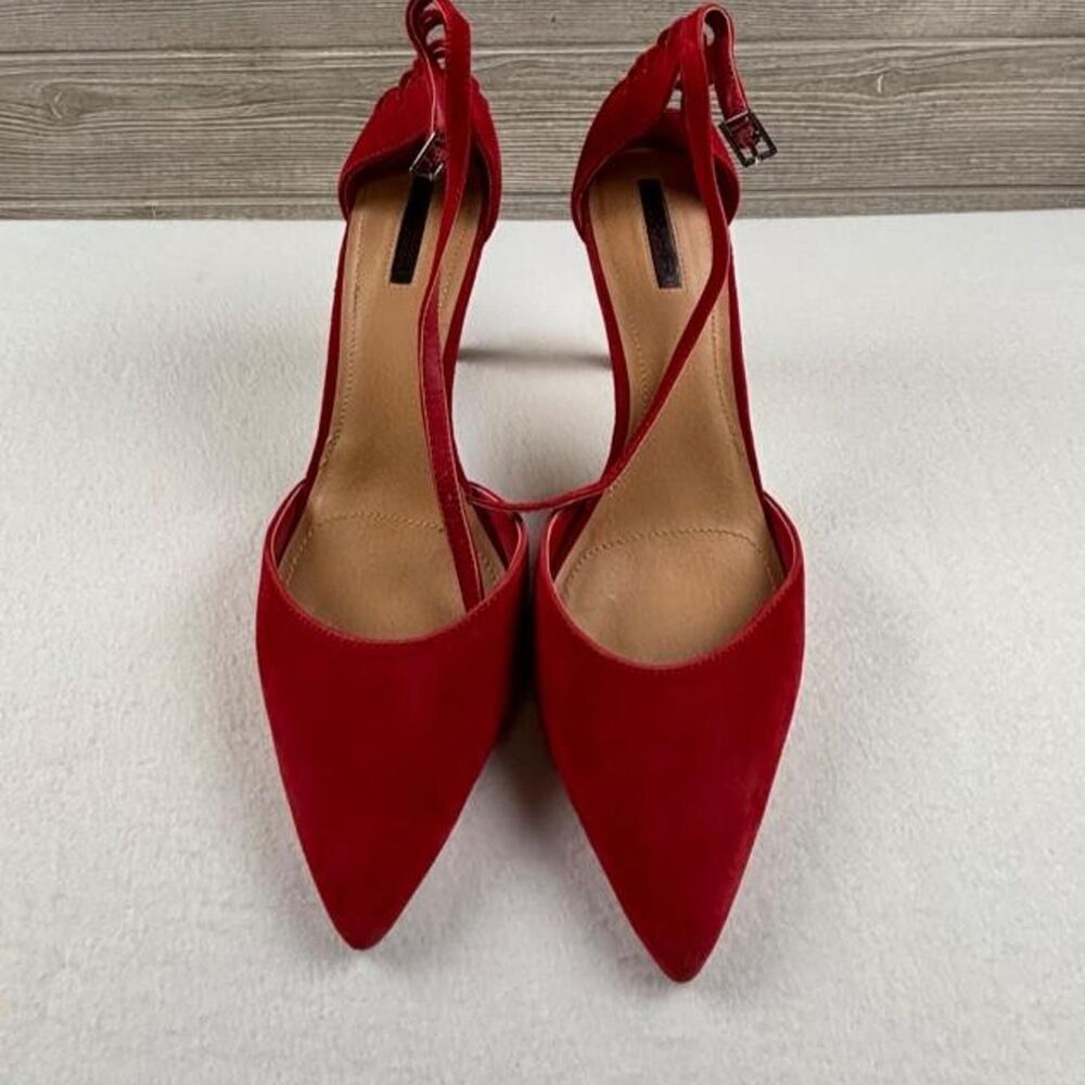 Tahari Red Suede Slingback Heels Women's Size 10 Pointed Toe